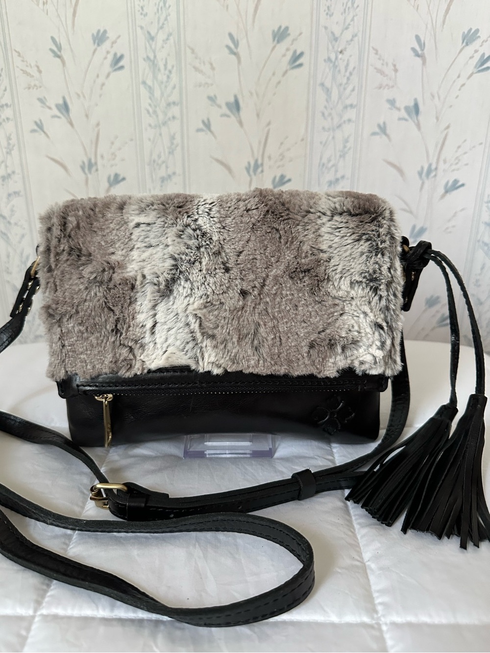 Patricia Nash Leather Crossbody with Faux Fur Flap
